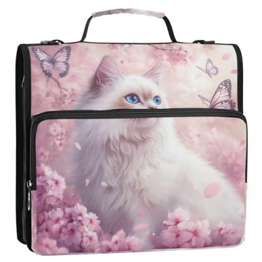 Imagem de Fichário de flor de cerejeira Ragdoll Cat 3 cm fichário resistente com zíper com alça de ombro para portfólio escolar e suporte de pasta de anel