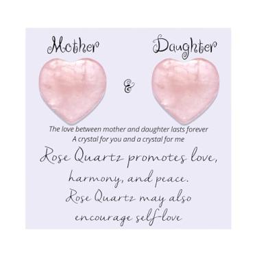 Imagem de Ukodnus Conjunto de cristal de quartzo rosa mãe e filha, kit de pedras preciosas de coração combinando para mãe e filha, cristais de distância de abraço de bolso, presente para mãe e filhas para