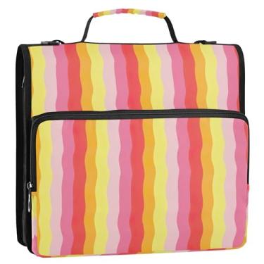 Imagem de Fichário colorido quadriculado vermelho amarelo 3 cm 3 argolas organizador de fichário com zíper resistente bolsa escolar com alça de ombro bonito estojo de armazenamento portfólio com alça