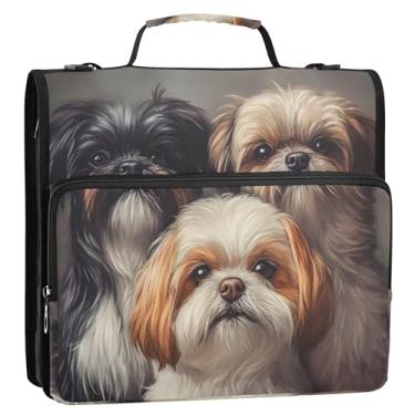 Imagem de Fichário estudantil com 3 anéis, anel D realista Lhasa Apso para cães Lhasa Apso, marrom, organizador de fichário com vários bolsos, pasta grande para portfólio com alça bolsa escolar