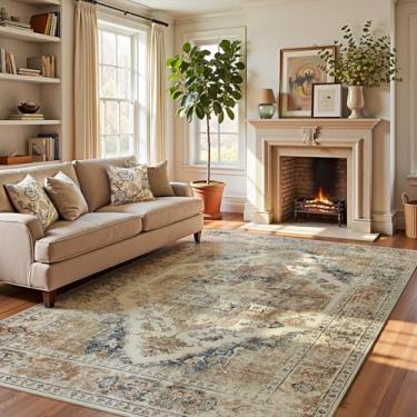 Imagem de jinchan Tapetes de área 20 x 25 cm, tapetes laváveis vintage, antiderrapante, leve, chenille, fino, retrô, elegante, grande para sala de estar, quarto, sala de jantar