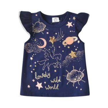 Imagem de Camiseta De Algodão Azul Marinho Com Estrelas Brilhantes E Lantejoulas