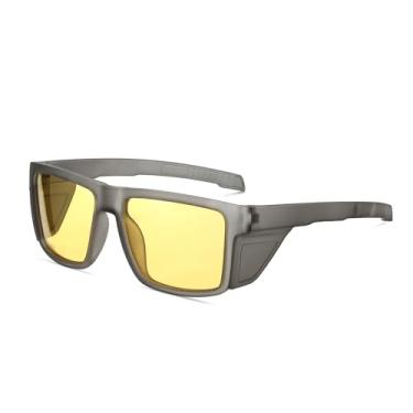 Imagem de Óculos de sol esportivos com protetores laterais design moderno para homens e mulheres, Carapaça de tartaruga cinza/amarelo