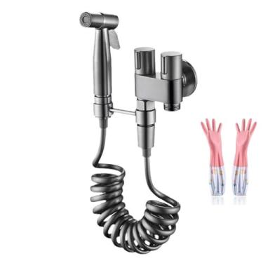 Imagem de Kit completo de mangueira de pulverizador de bidê portátil premium para vaso sanitário - pressão de água ajustável, acessório de banheiro montado na parede, ideal para higiene feminina, limpeza de