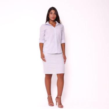 Imagem de Blusa Social Feminina Tecido de Poplin Manga 3/4 - Branco - Blink Unif