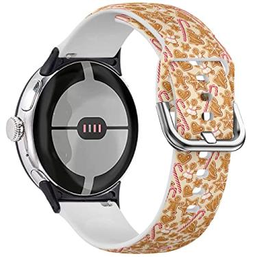 Imagem de MRAKPLGE Pulseira esportiva, padrão de biscoitos de gengibre de inverno, compatível com Google Pixel Watch 3 (41 mm) / Pixel Watch 2 (2023)/1ª geração (2022), pulseira de silicone macio de