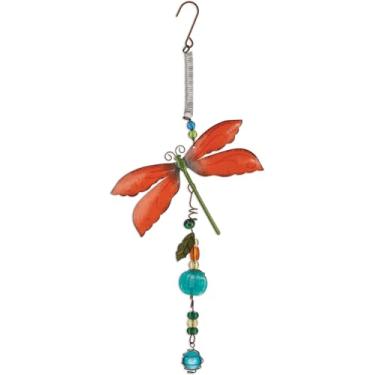 Imagem de Sunset Vista Designs Garden Party – Ornamento de suspensão em espiral de metal com contas de vidro, 40 cm de comprimento, libélula laranja