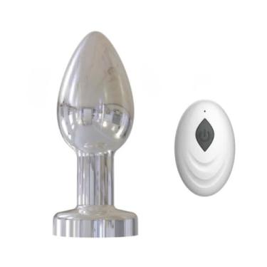 Imagem de Plug Anal Cromado Com Controle Remoto Sem Fio 10 Vibrações Recarregável Acessório Erótico PL198 (PRATA)