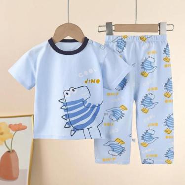 Imagem de Conjunto de pijamas de bebê de verão de algodão de manga curta infanti