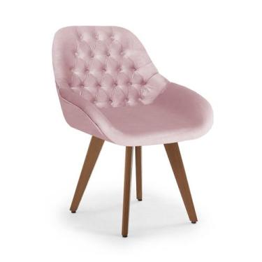 Imagem de Poltrona Base Fixa Pé Madeira Capitonê Pandora - Zari Decor, Velutto R