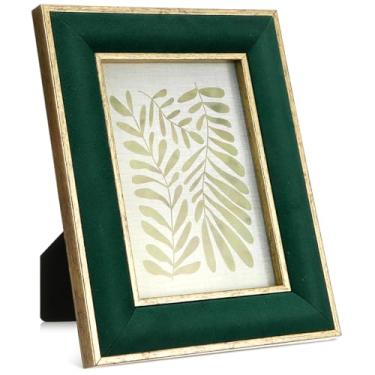 Imagem de Kathfly 1 porta-retrato de veludo de 19 x 23 cm com borda de metal dourado verde para foto, suporte horizontal e vertical, para pôster, arte, quebra-cabeças, mesa, parede, Natal, casa, escritório