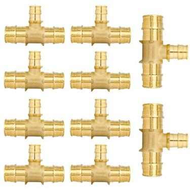 Imagem de Pex A Conexões de latão de expansão de fluxo total 3/10.2 cm x 3/10.2 cm x 1/5.1 cm T redutor SOMENTE para conexão de tubulação Pex-A, pacote com 10