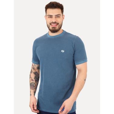 Imagem de Camiseta Colcci Masculina Slim Crewneck Logo Bordado Azul-Masculino