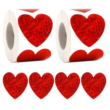 Imagem de Adesivos de coração, 1000 peças de adesivos de coração vermelho com glitter, etiquetas decorativas de 2,5 cm de folha autoadesiva vermelha para o dia dos namorados, casamento, aniversários, dia das