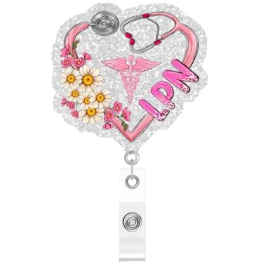 Imagem de LPN Carretel retrátil para crachá, clipe de identificação com glitter engraçado, presente para enfermeira, médico, trabalhador de escritório, professor, amante de animais, jardim de infância, clipe