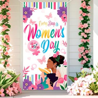 Imagem de HOWAF Faixa de porta de dia das mulheres, capa de porta Every Day is Women's Day para decorações do mês da história feminina, bandeira de boas-vindas de festa feminista, placa de decoração do mês