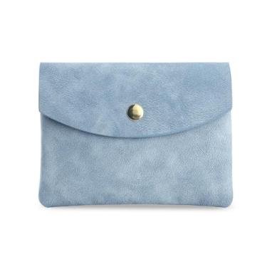 Imagem de Carteira pequena feminina de couro com bloqueio de RFID, porta-cartões, carteira compacta com bolso para moedas com zíper, Azul, Tendência