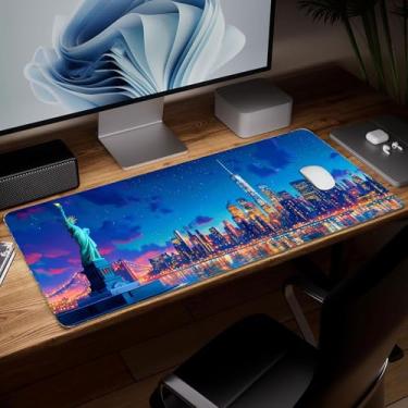 Imagem de Tapete de mesa de couro, mouse pad de arte colorida grande teclado de computador para jogos mousepad à prova d'água protetor de mesa e capa, tapete de mouse decorativo de couro PU para laptop