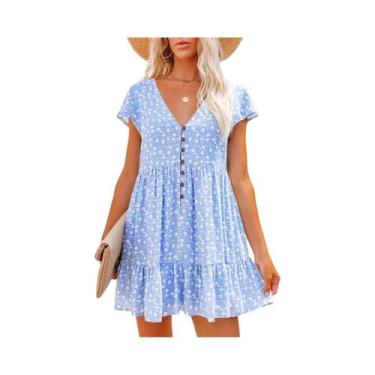 Imagem de Vestido De Verão Floral Com Decote Em V E Botões, Estilo Europeu - NON