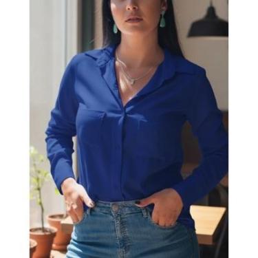 Imagem de Camisa Social Feminina Sport Manga Longa Tshirt Leve Macia Elegante Com Bolsos Cores do Verão-Feminino