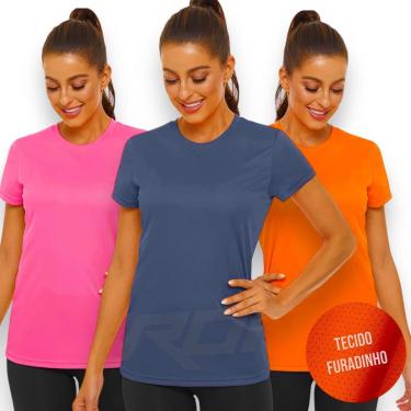 Imagem de Kit com 3 Camisetas Blusinha DRY Tecido Furadinho feminina Yoga Academia Corrida 615-Feminino