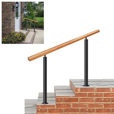 Imagem de AkosOL Trilhos de corrimão de escada, trilho de mão de madeira de ferro forjado para degraus de concreto ou escadas de madeira, haste de suporte de segurança de fácil instalação / 100 cm / A 80 cm