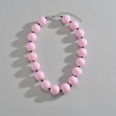 Imagem de Gargantilha feminina com contas rosa em acrílico feito à mão com contas ajustáveis, joias para presente