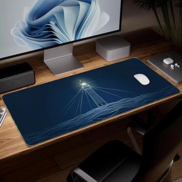 Imagem de Tapete de mesa de farol de couro, mouse pad de arte colorida, teclado de computador, grande, mousepad para jogos, protetor e capa à prova d'água, capa decorativa de couro PU para laptop, decoração de