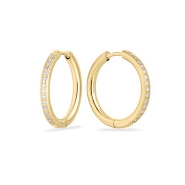 Imagem de MIA Brincos de argola pavê para joias | Brincos hipoalergênicos de meia eternidade de aço inoxidável de aço inoxidável PVD para mulheres com pedras CZ | PVD banhado a ouro | 1,7 cm de diâmetro e 0,2