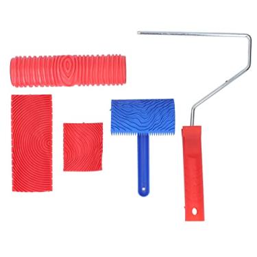 Imagem de QANYEGN Kit de rolo de pintura, ferramenta de pintura de rolo de grãos de madeira, conjunto de pincéis com alça para decorações de pintura de arte de sala de parede