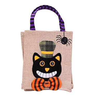 Imagem de Decorações de Halloween, lembrancinhas de festa de doces ou travessuras, bolsas não tecidas, sacolas de presente para meninas e meninos Chrilden (gato preto)