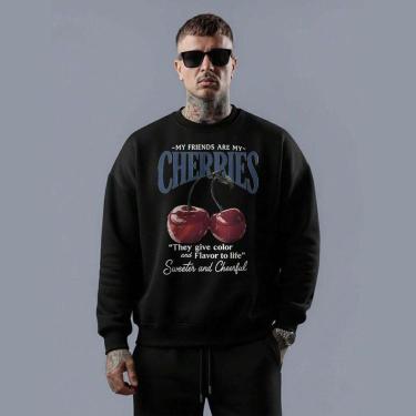 Imagem de Blusa moletom gola careca em algodão cherries they give color streetwear vintage retrô-Unissex