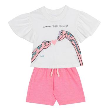 Imagem de Conjunto Infantil Menina Blusa/Short Rosa Dino Jaca Lelé-Feminino