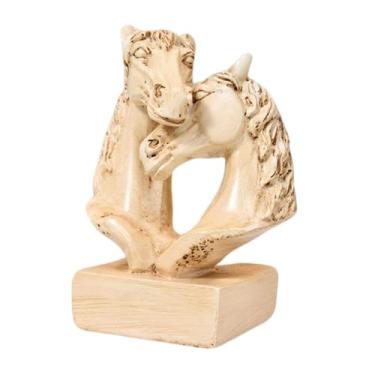 Imagem de Generic Escultura Colecionável de Cabeça Dupla de Cavalo, Lembrança de Bênção, Estátua de Cavalo, Ornamento de Mesa para Centro de Mesa ou Estante, Cor de Madeira
