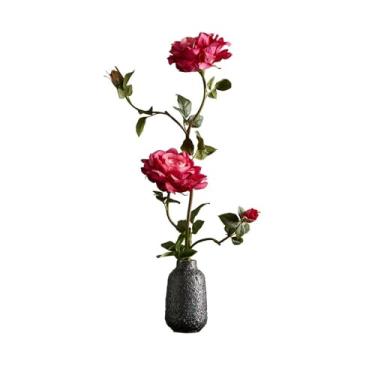 Imagem de Flores falsas de alta qualidade simulação de arranjos de flores decoração de mesa centro de mesa rosas buquê de flores falsas com decoração de vaso de cerâmica (vermelho)