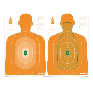 Imagem de ClickBlam B-27E PROS-Q Alvo de tiro com Silhueta Amarela - Alvo de papel frente e verso de 88 x 58 cm para treino de alcance, treinamento de arma e rifle (pacote com 5, pré-dobrado)
