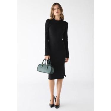 Imagem de Vestido Midi Manga Longa Fendas Laterais Ribana Premium - Levosch, Pre