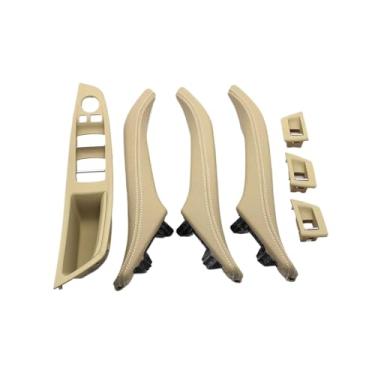 Imagem de 7 pçs motorista da mão esquerda lhd interior do carro esquerda direita puxador da porta de couro conjunto conjunto Compatível com bmw série 5 f10 f11 523i 525i 528i(A Beige-7PCS)