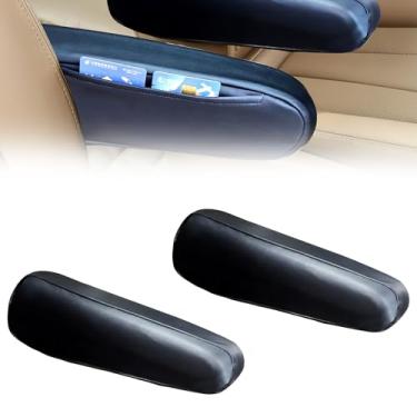Imagem de AMZAUTO 2 peças de capa de apoio de braço de couro para carro, capas de descanso de braço resistentes ao desgaste com bolsa de armazenamento, fácil de limpar, almofadas de descanso de braço para