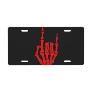 Imagem de Placa decorativa de mão de esqueleto de placa de carro de metal. Etiqueta de vaidade. Placa de alumínio Noverlty impermeável Colorfast 30 x 15 cm