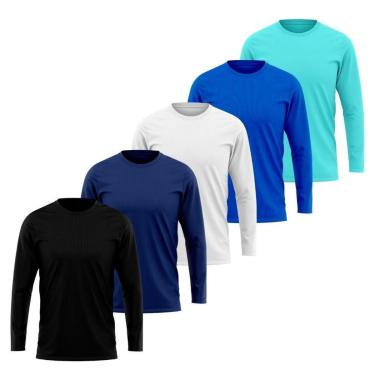 Imagem de Kit 5 Camisetas Manga Longa Segunda Pele Masculina Lisa Dry Academia Fit-Masculino