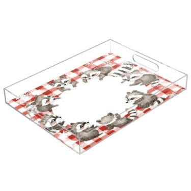 Imagem de STAYTOP Linda guirlanda de Natal guaxinim bandeja de acrílico para servir 15,7 x 11,20 cm, bandejas decorativas à prova de derramamento, organizador de bancada para café da manhã, chá, comida