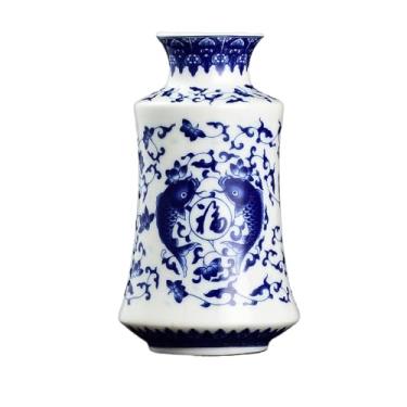 Imagem de Pequenos vasos de porcelana azul e branco vasos de flores de cerâmica clássicos para decoração de casa vaso floral decorativo koi duplo decoração de casa centro de mesa vaso decorativo (D)
