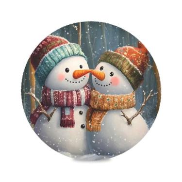 Imagem de STAYTOP Jogo americano redondo de boneco de neve de Natal, 6 peças, tapetes de mesa antiderrapantes fáceis de limpar para decoração de mesa de festa e churrasco
