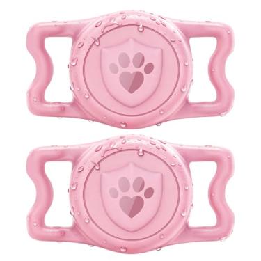 Imagem de ilFindYou Suporte para coleira de cachorro Airtag – IP68 à prova d'água para coleira de cachorro, capa de silicone antiperda e durável, compatível com Apple AirTags (rosa x 2)