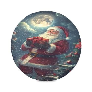Imagem de STAYTOP Jogo americano redondo de Papai Noel feliz 6 peças, tapetes de mesa antiderrapantes fáceis de limpar para decoração de mesa de festa de churrasco em casa