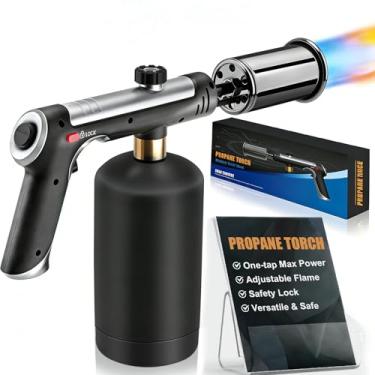 Imagem de Lanterna de propano FLAMM com fogo máximo de um toque, trava de segurança, pistola de sopro para churrasco, churrasqueira, isqueiro de carvão, lança-chamas para cozinhar (tanque não incluído)