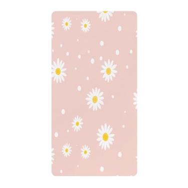 Imagem de Blueangle Lençol de berço padrão para berço infantil - Lençóis de algodão macio e respirável com margarida rosa (339)