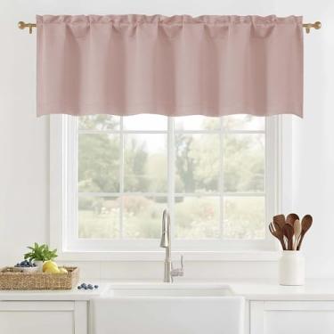 Imagem de OVZME Saia rosa blush para janelas – cortina pequena com filtro de luz para porão de banheiro, cortina curta com bolso duplo de tecido sólido, 1 peça, 152 cm L x 40 cm C