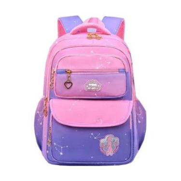Imagem de Mochila Colorida Feminina Grande Bolsa Escolar Moda Infantil Espaço Notebook Garrafa Porta Lapis-Feminino